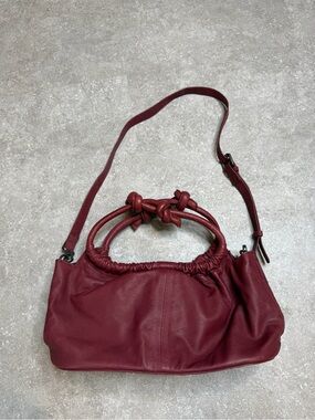 Free People Cowhide Leather Burgundy Pouch Handbag Crossbody boho chic western